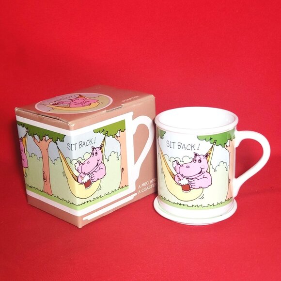 Hallmark Sit Back Relax Hippo Mug and Coaster Mug Mates Japan - Picture 2 of 13